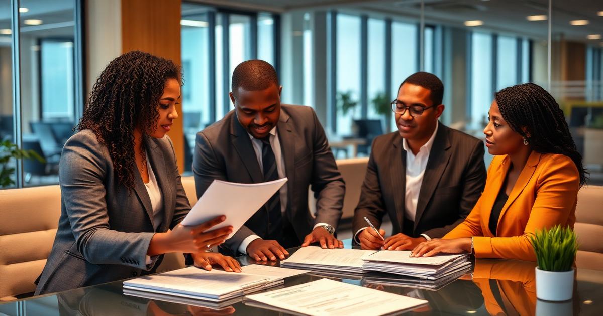 South African business team reviewing employment equity compliance documents